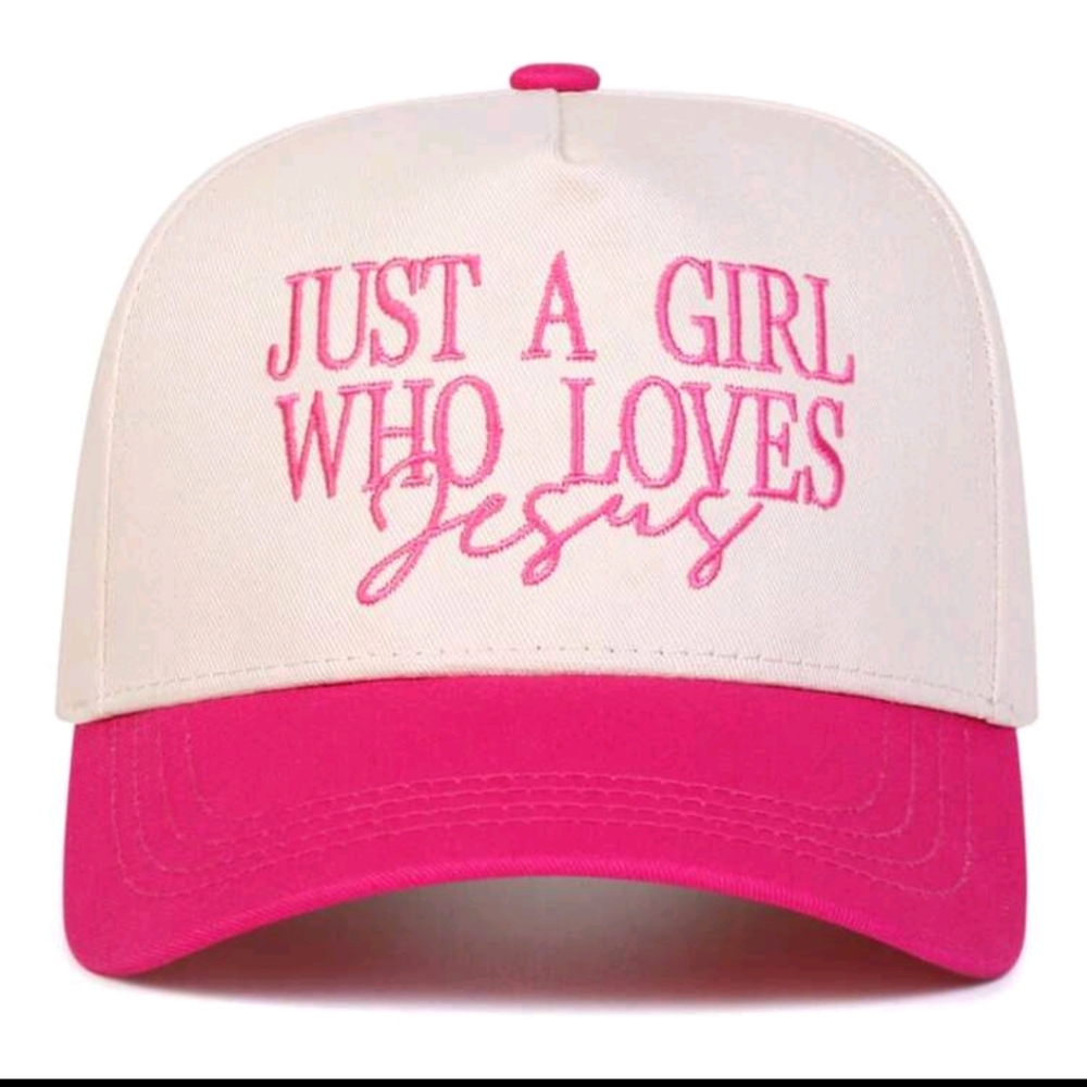 Pink and White Cap with Embroidery
